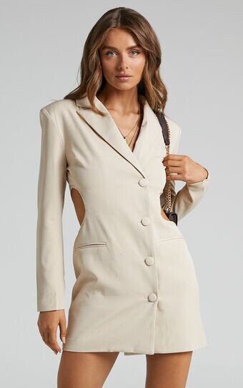 4th & Reckless Size Small Beige Side Cut Out Brownwyn Blazer Dress