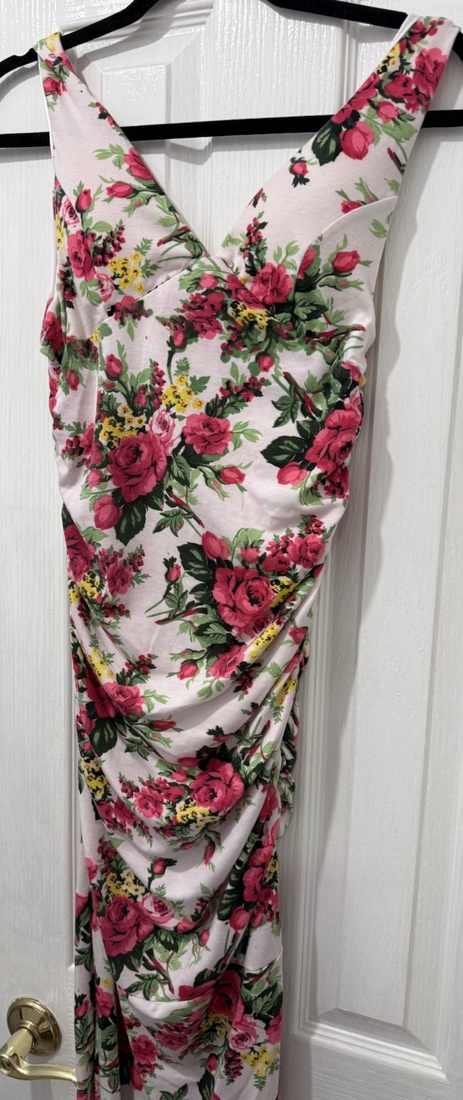 Floral Stretch Full Length Maxi Dress Ladies Fit Flare Elegant Cocktail (S/M)