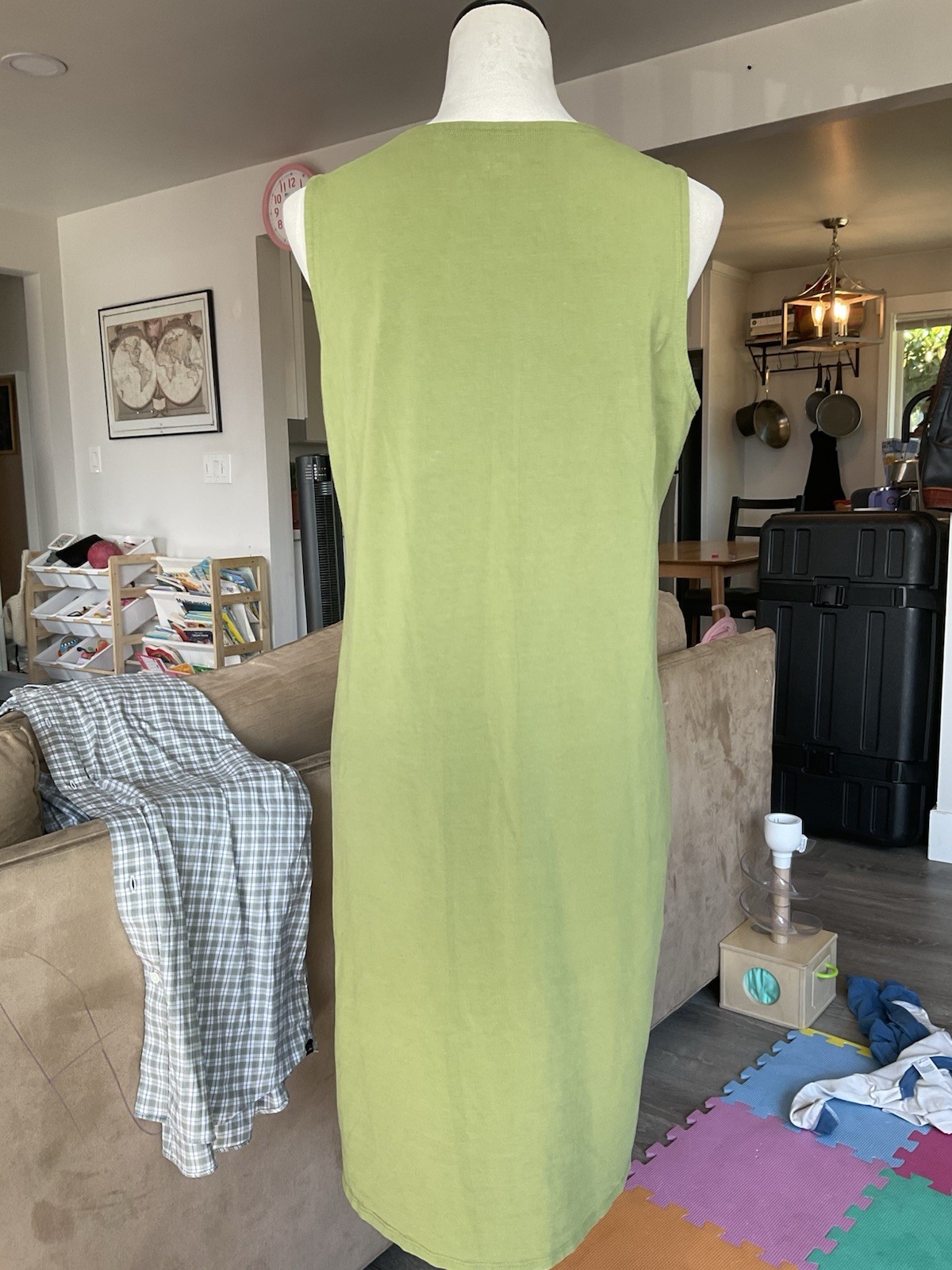 🍏Eileen Fisher Organic Cotton Sage Green Sleeveless Knit Midi Dress Size Med