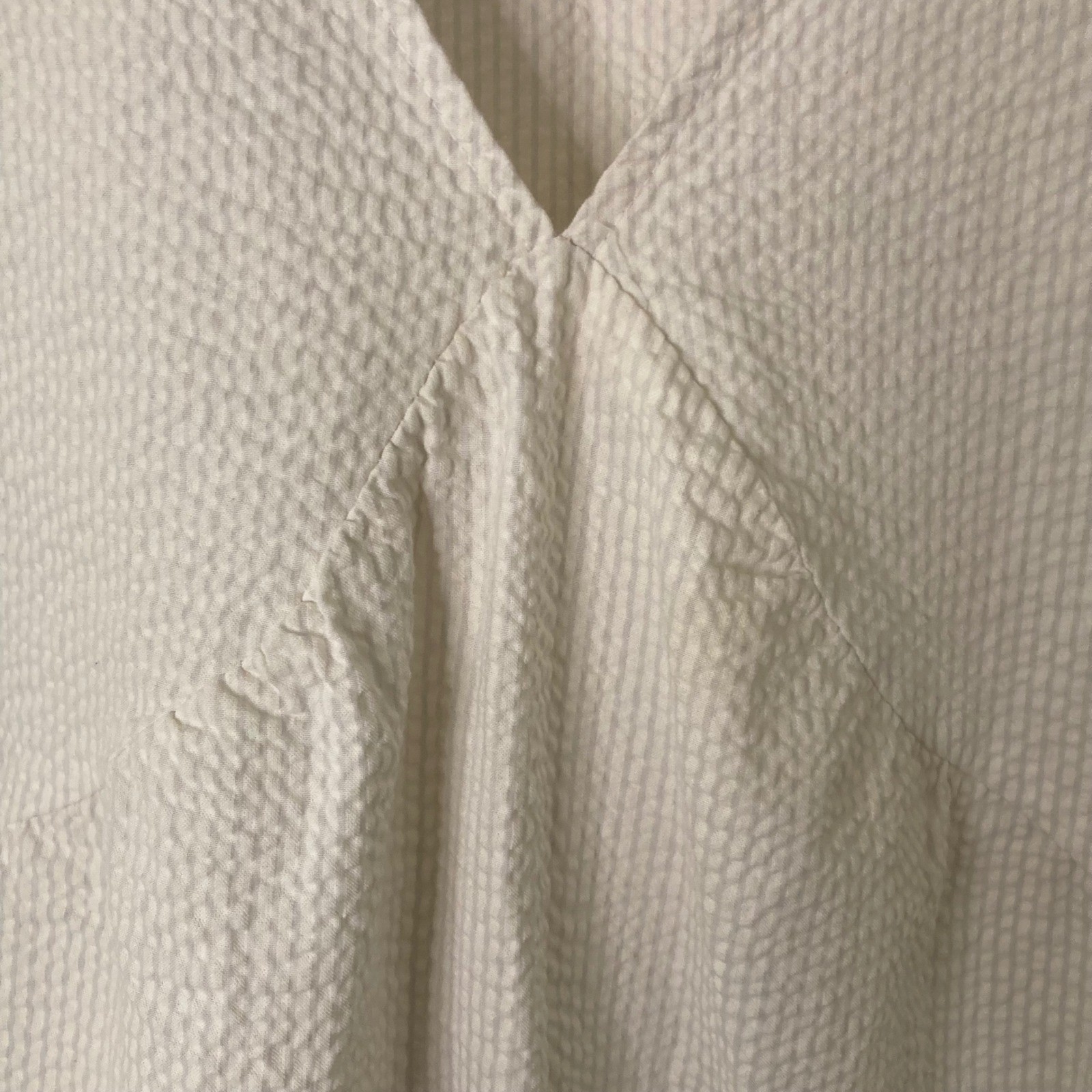 Coastal White Seersucker Tiered V-Neck Mini Dress Cottage Babydoll Pockets XL