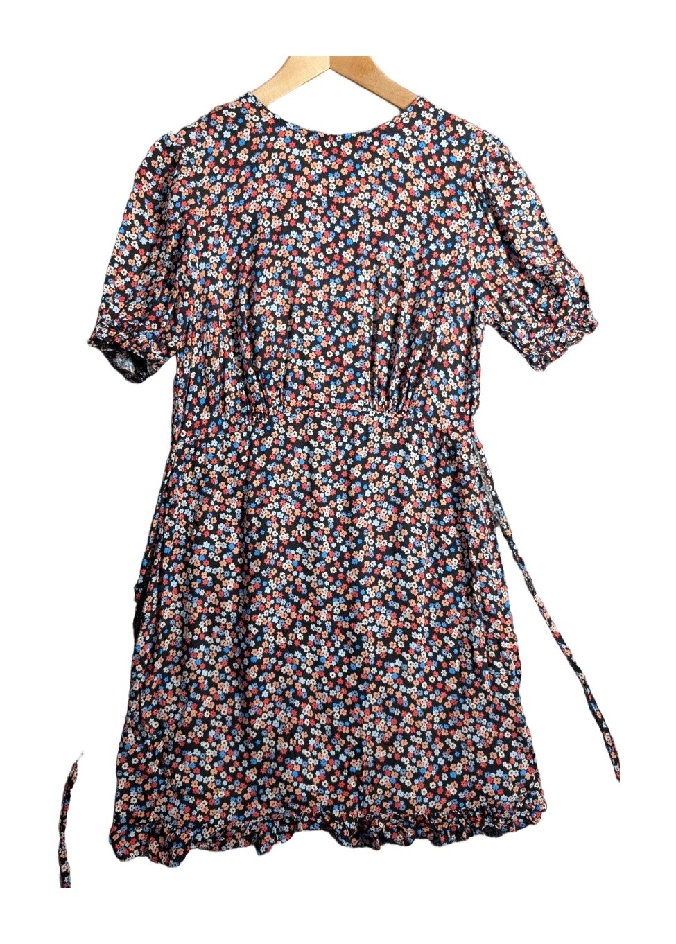 New Look Women’s Black Multicolour Floral Short Sleeve Keyhole Dress 34in UK 12