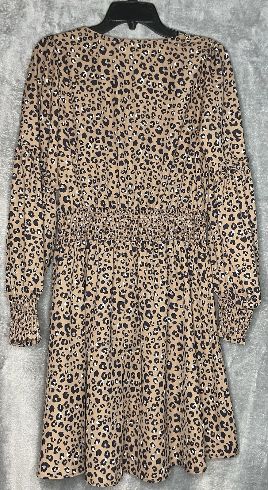 Betsey’s Boutique Shop Leopard Print Womens Small Brown Black Dress Boho Smocked