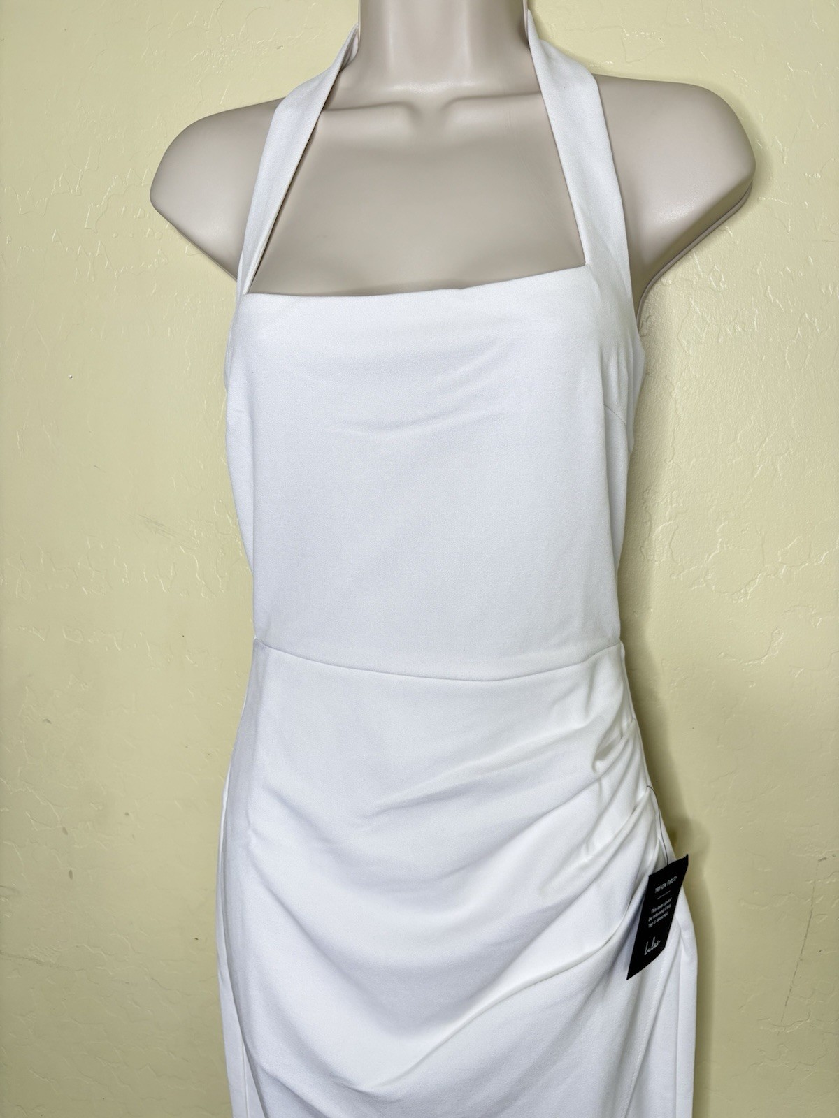 Lulus White Square Neck Halter Bodycon Midi Dress Slit Sleeveless Size S