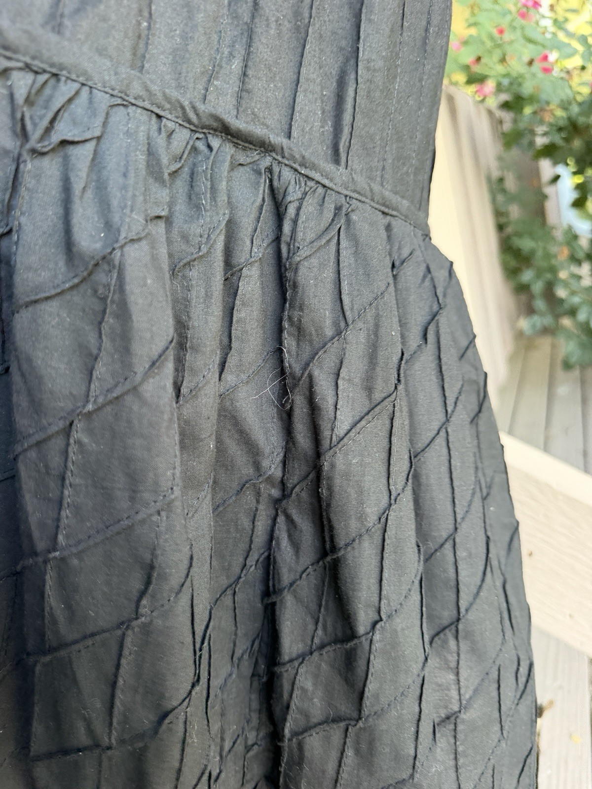 Cynthia Cazort Collins Black Textured Maxi Dress Womens M Pintuck Zip Boho READ