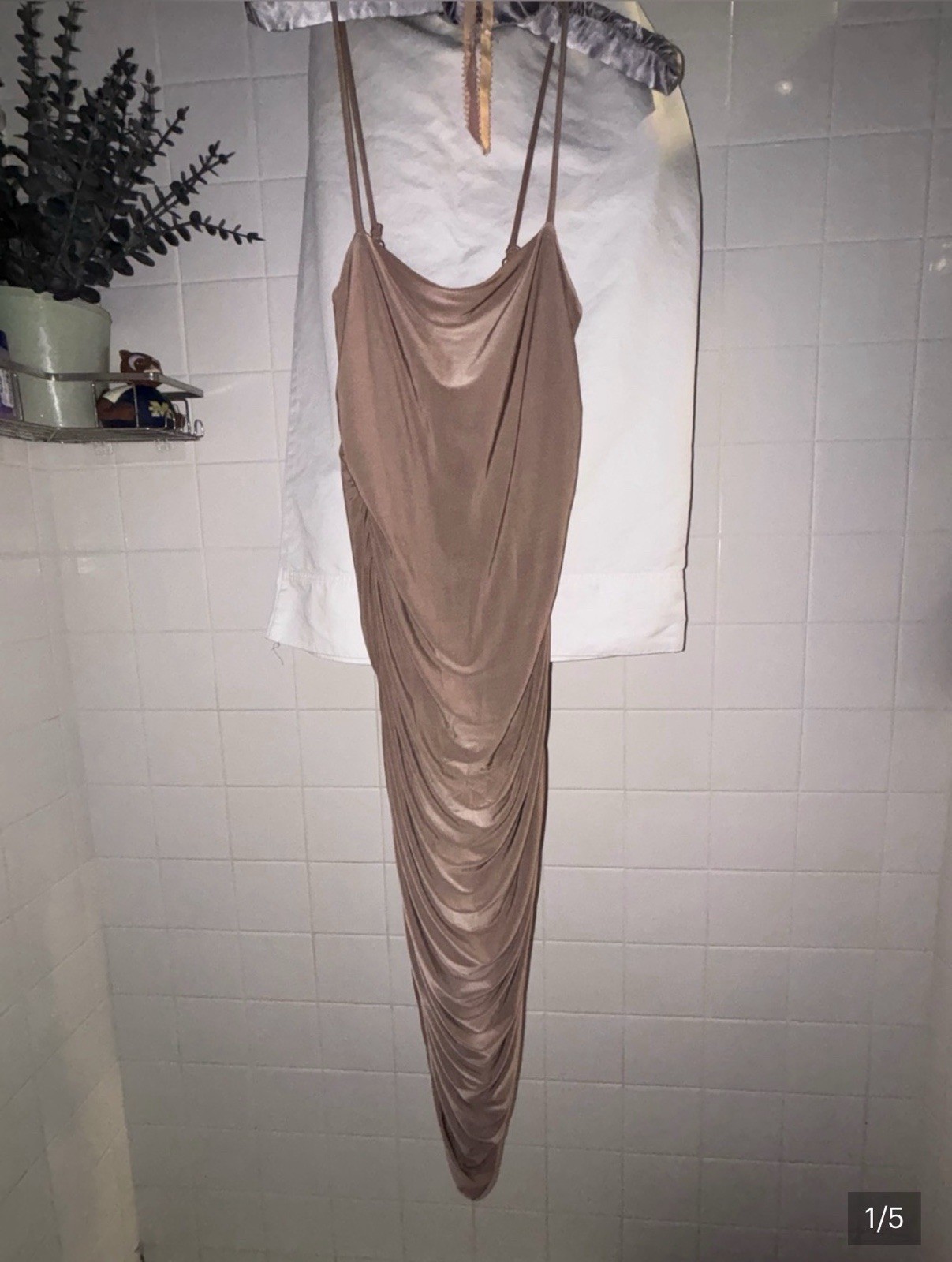 NWT Guess By Marciano Shirred Midi Cocktail Dress Brown Medium
