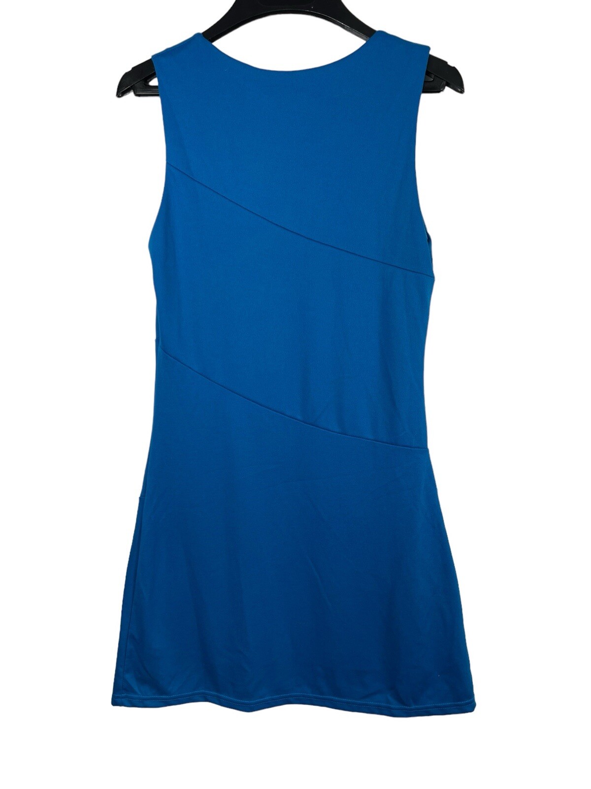 Blue Stretchy With Satin Lined Blue Tiered Sleeveless Athletic Look Dress S