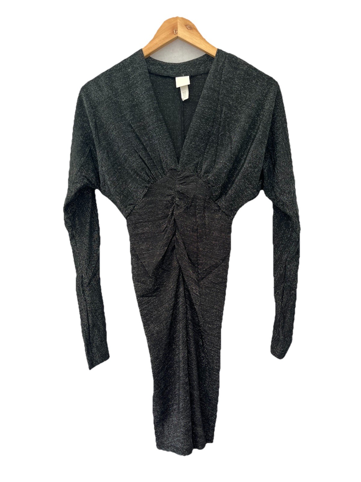 H&M Dress Size 6 Grey Sparkly Bodycon XS Long Sleeve V Neck Short Women’s