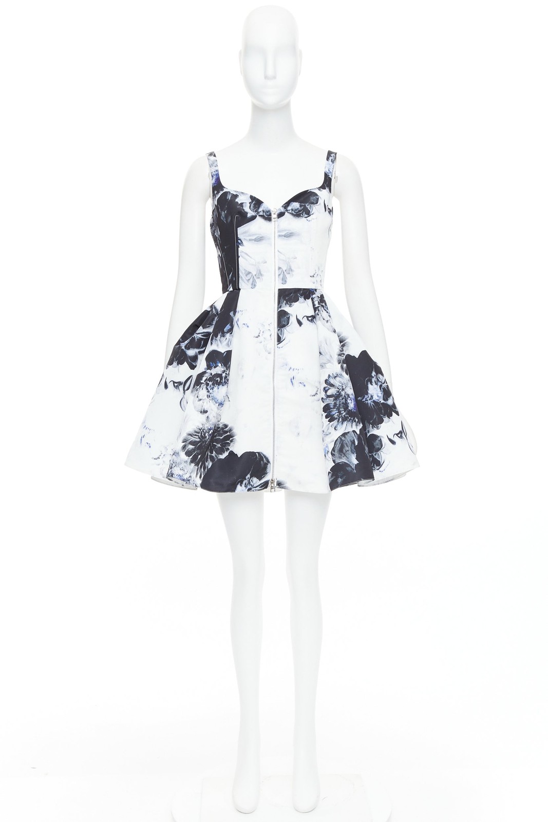 ALEXANDER MCQUEEN 2023 Chiaroscuro ink floral print zip front dress IT38 XS