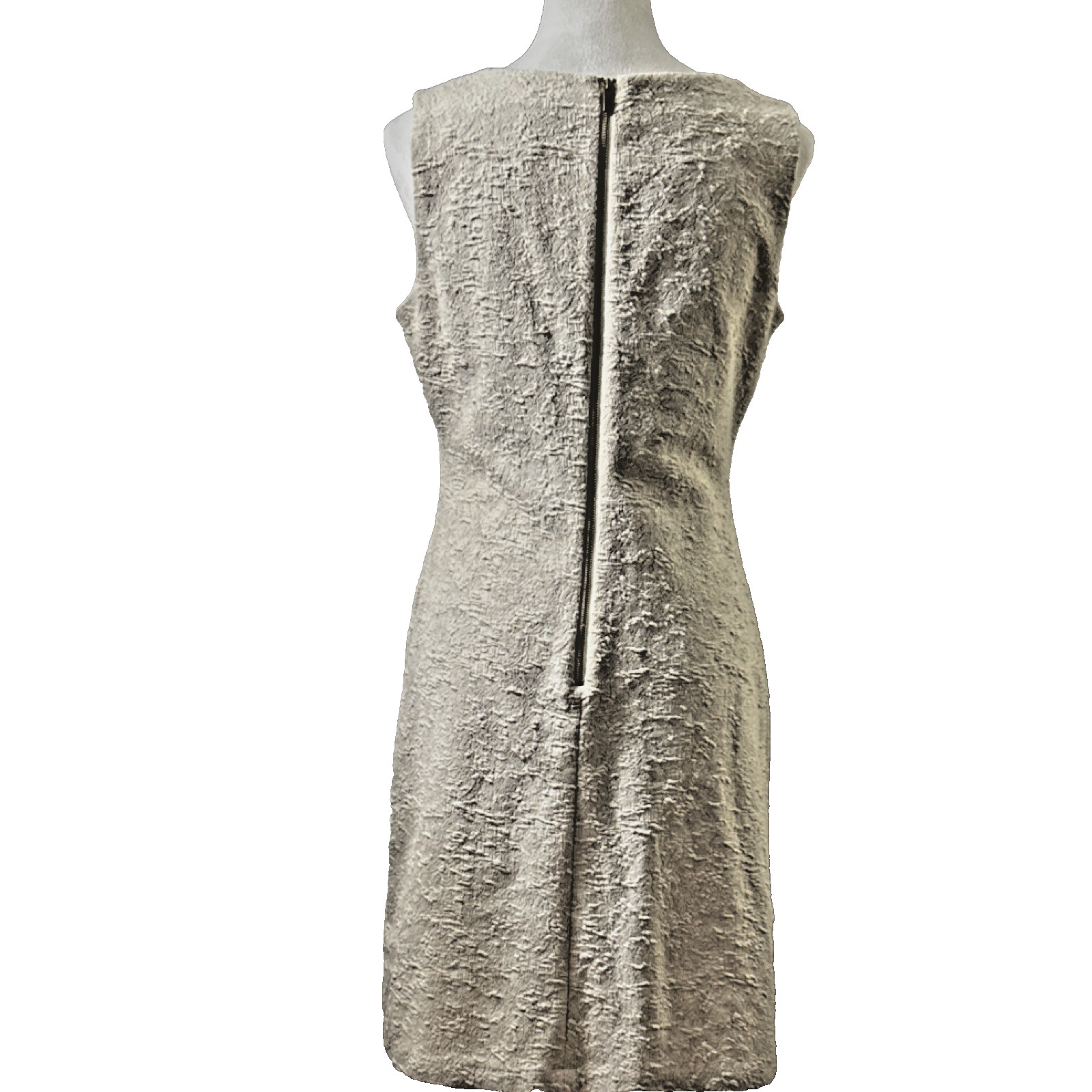 Ivory sleeveless dress crew neckline medium length for spring business or social