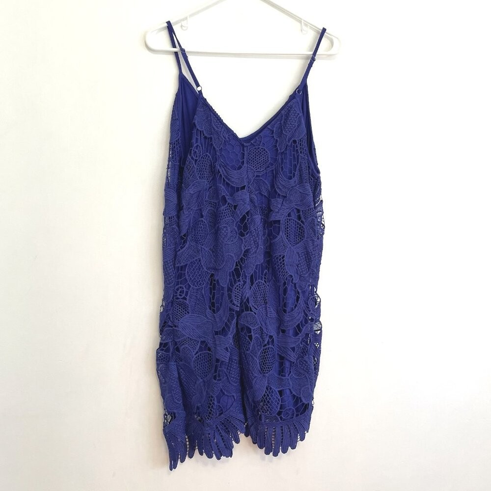 EXPRESS Crochet Trapeze V-Neck Mini Dress Indigo Purple / Blue Party 2016 Large