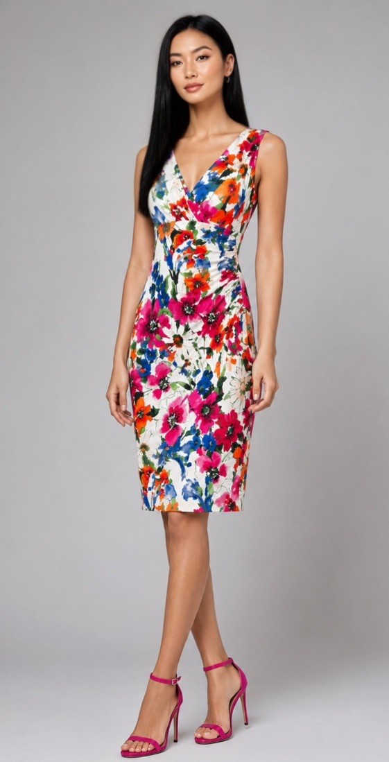 American Living Ralph Lauren Dress Size 2 Faux Wrap Sheath Pink Floral Sleeveles