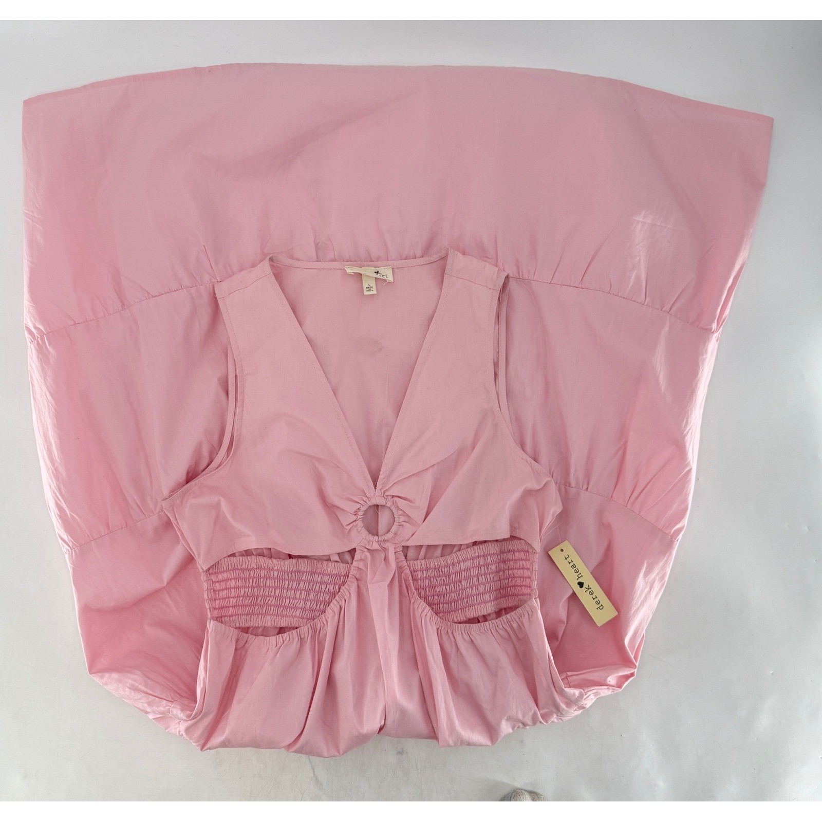 NWT Derek Heart Womens Pink Cotton Tiered Ring Cutout Smocked Midi Dress Large