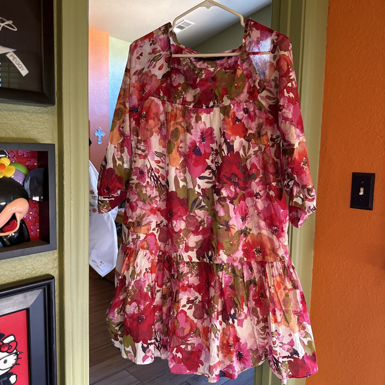 NY&C Red & pink Floral 100% Cotton Dress Size S Brand New