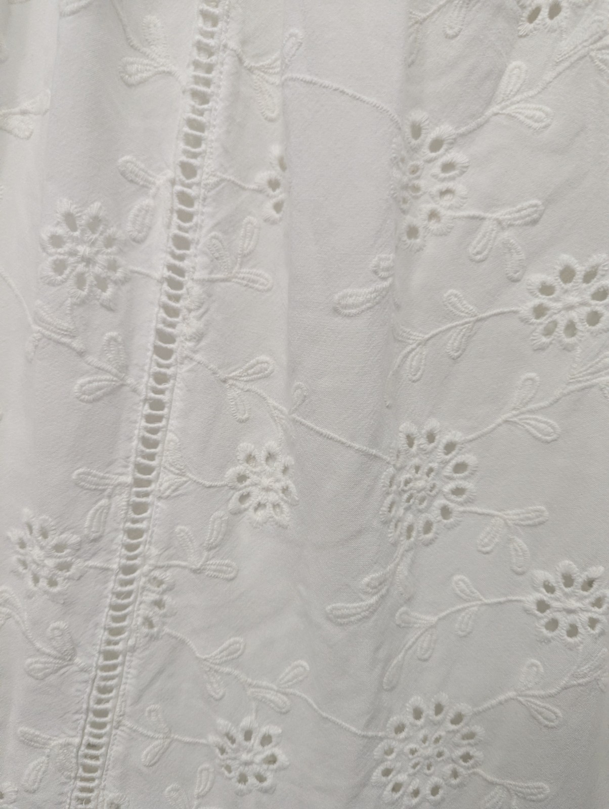 Nicole Miller Atelier White Floral Eyelet Tiered Peasant Mini Dress Babydoll Med