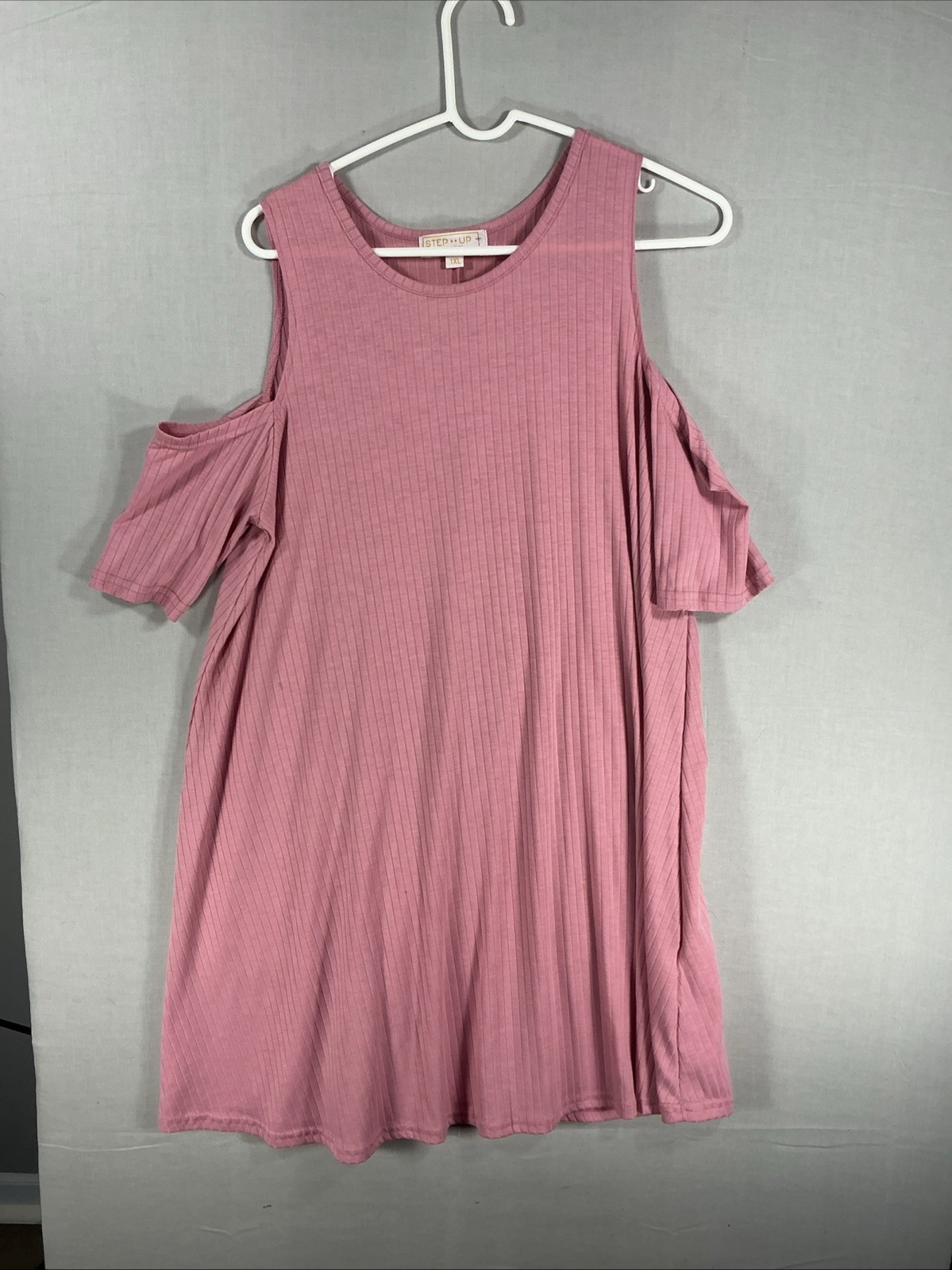 Step Up+ 1XL Pink Ribbed Cold Shoulder Sleeve Swing Dress