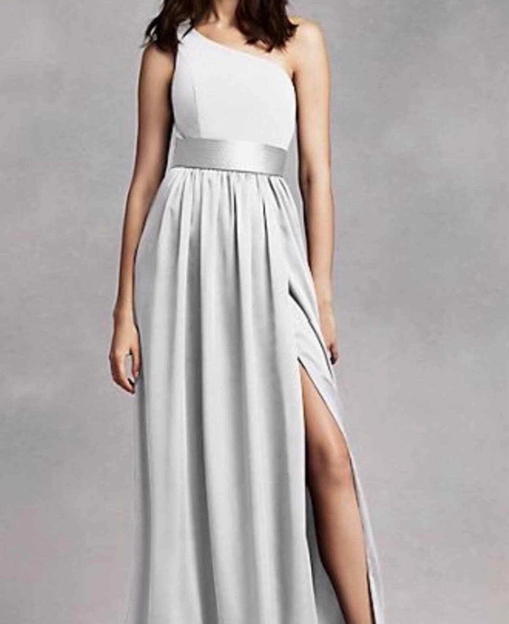 White By Vera Wang Elegant Gray Silver One Shoulder Gown Bridesmaid Dress 18