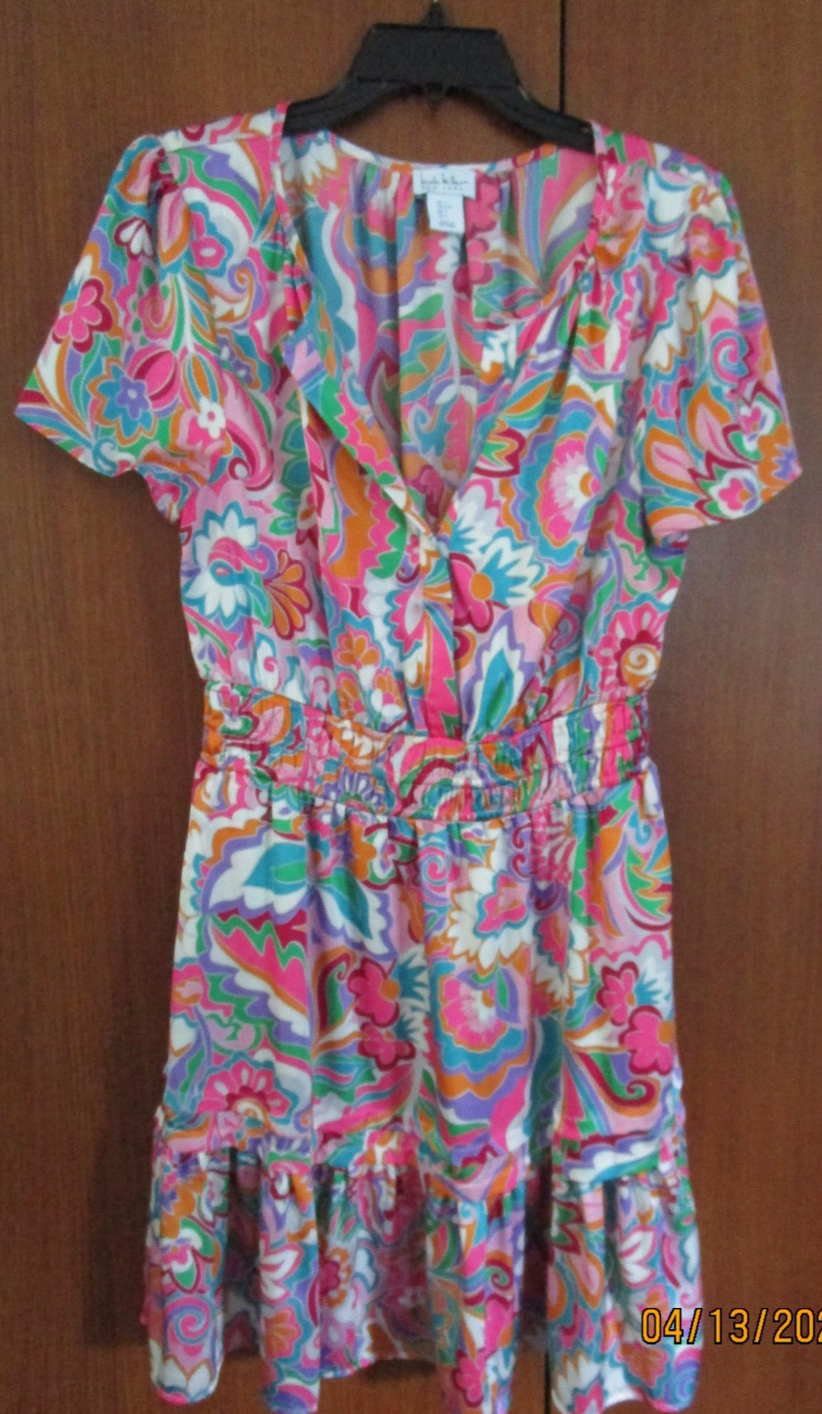 Nicole Miller NY Dress Smocked & Ruffle Large Polyester Spandex B 40 L 36 in