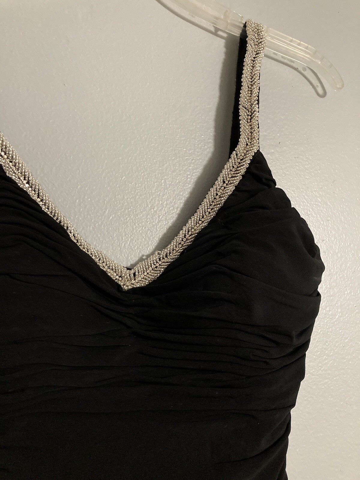 Niteline Black Beaded Strap Neckline Ruched Cocktail Dress Size 2 NWOT