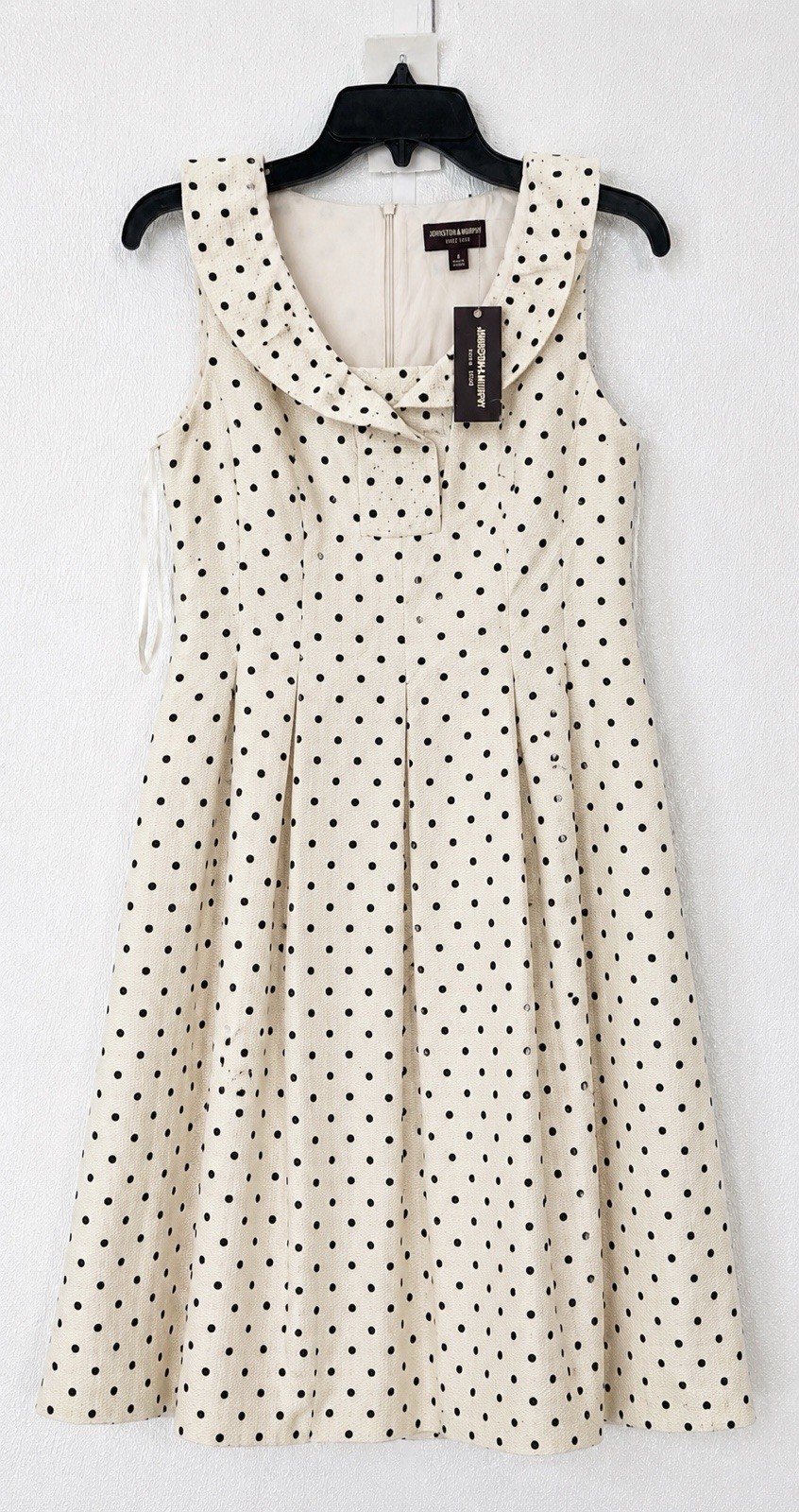 Johnston & Murphy Cream Black Mini Gold Polka Dot Fit and Flare Dress Size 6