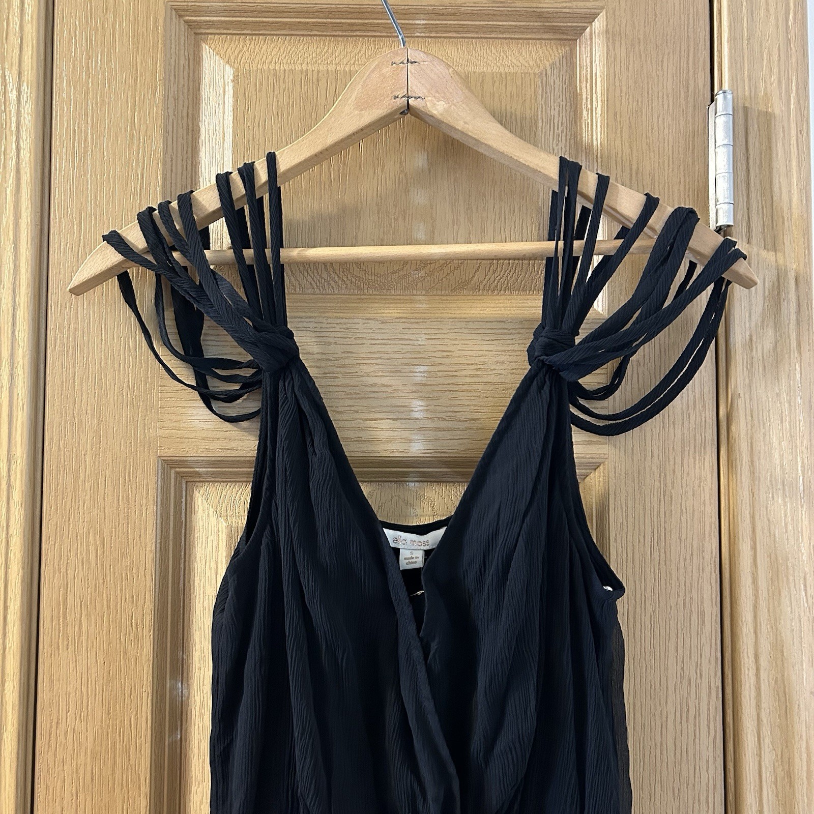 Ella Moss Black Solid Chiffon Maxi Dress Romper V-Neck Straps S ED17175