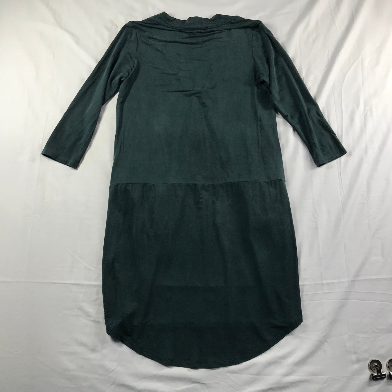 Dolan Left Coast Collection Green Cupro V-Neck Shift Dress Pockets XS 17932P
