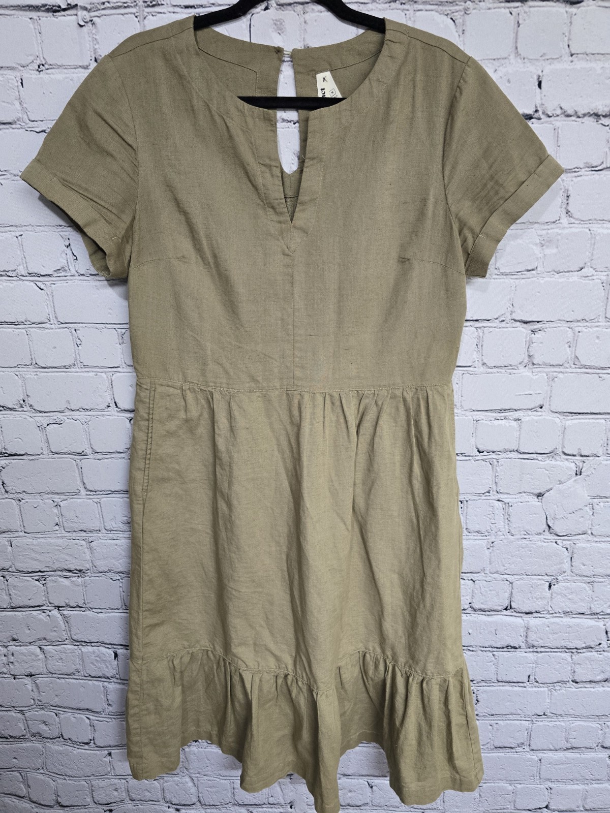 Pact Organic Linen Cotton Tiered Midi Dress Womens M Brown Boho Lagenlook S/S