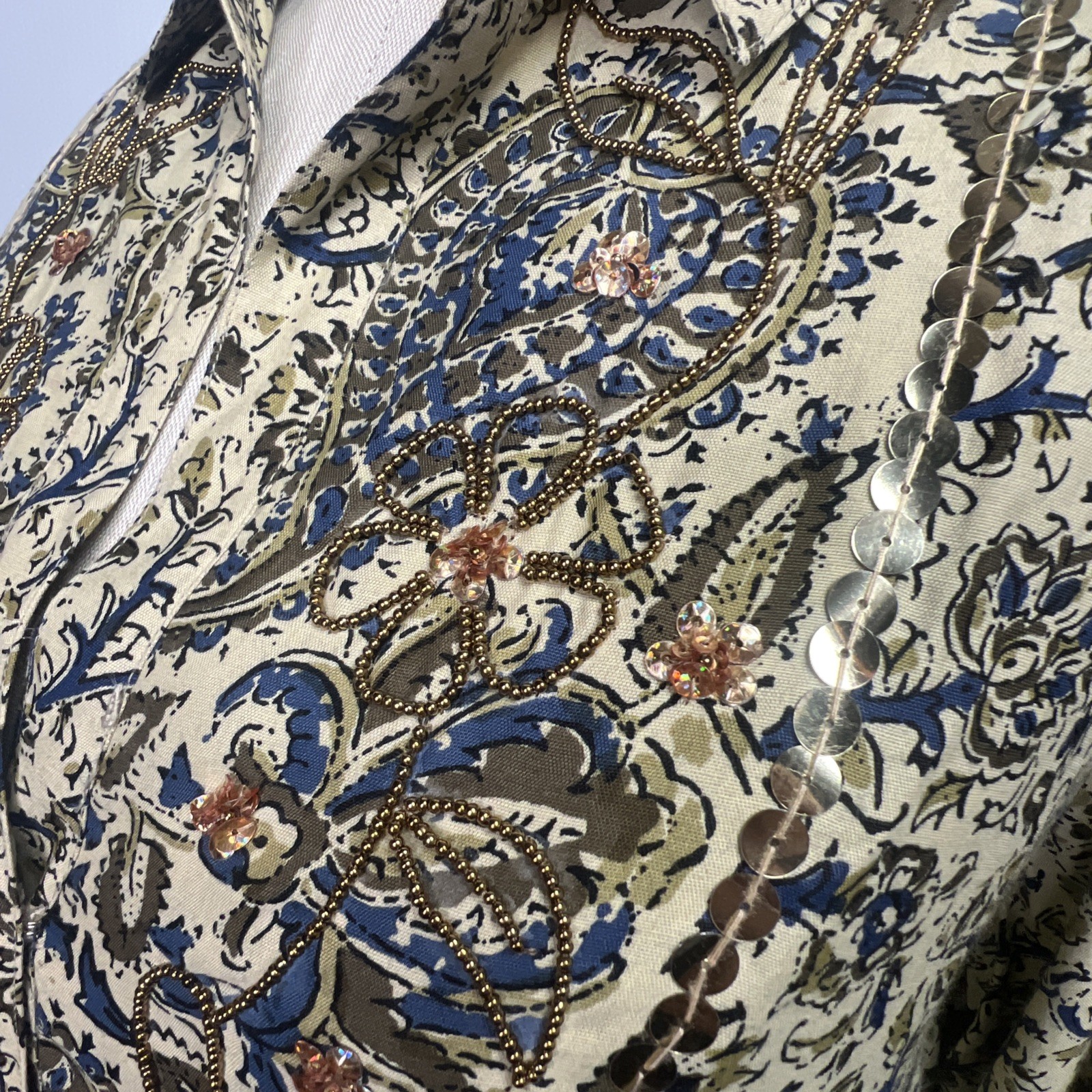 Miss June Paris Luxe Boho Paisley Embellished Bell Sleeve Tunic Dress L