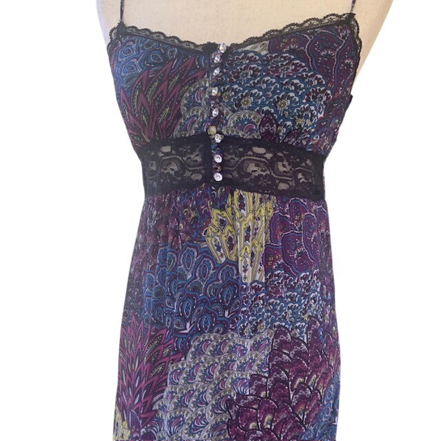 Paisley Patchwork Maxi Dress M Boho Tiered Lace Gypsy Indie Folk Whimsigoth
