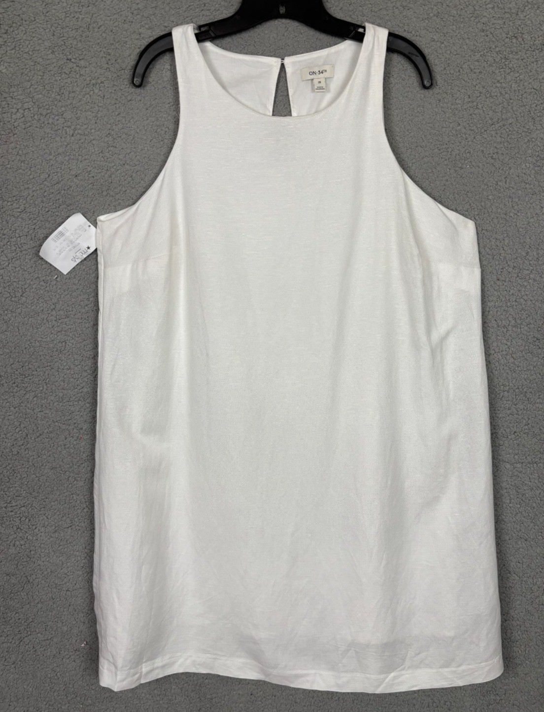 On 34th Women’s Plus Mini Dress Linen Blend Sleeveless 2X White NWOT’s.