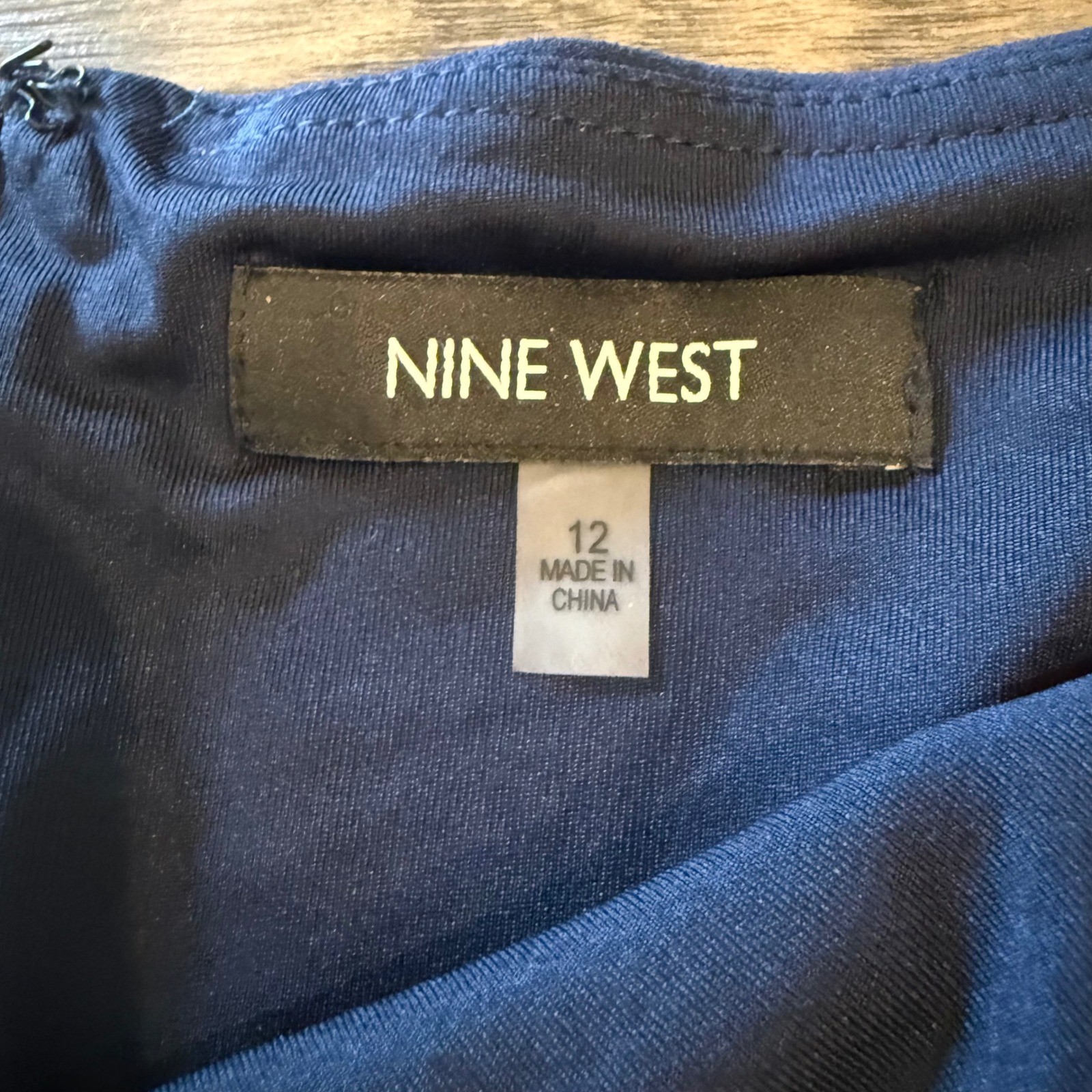 Nine West Navy Blue Ruffle Neck Sleeveless Sheath Dress Size 12 Career Cocktail