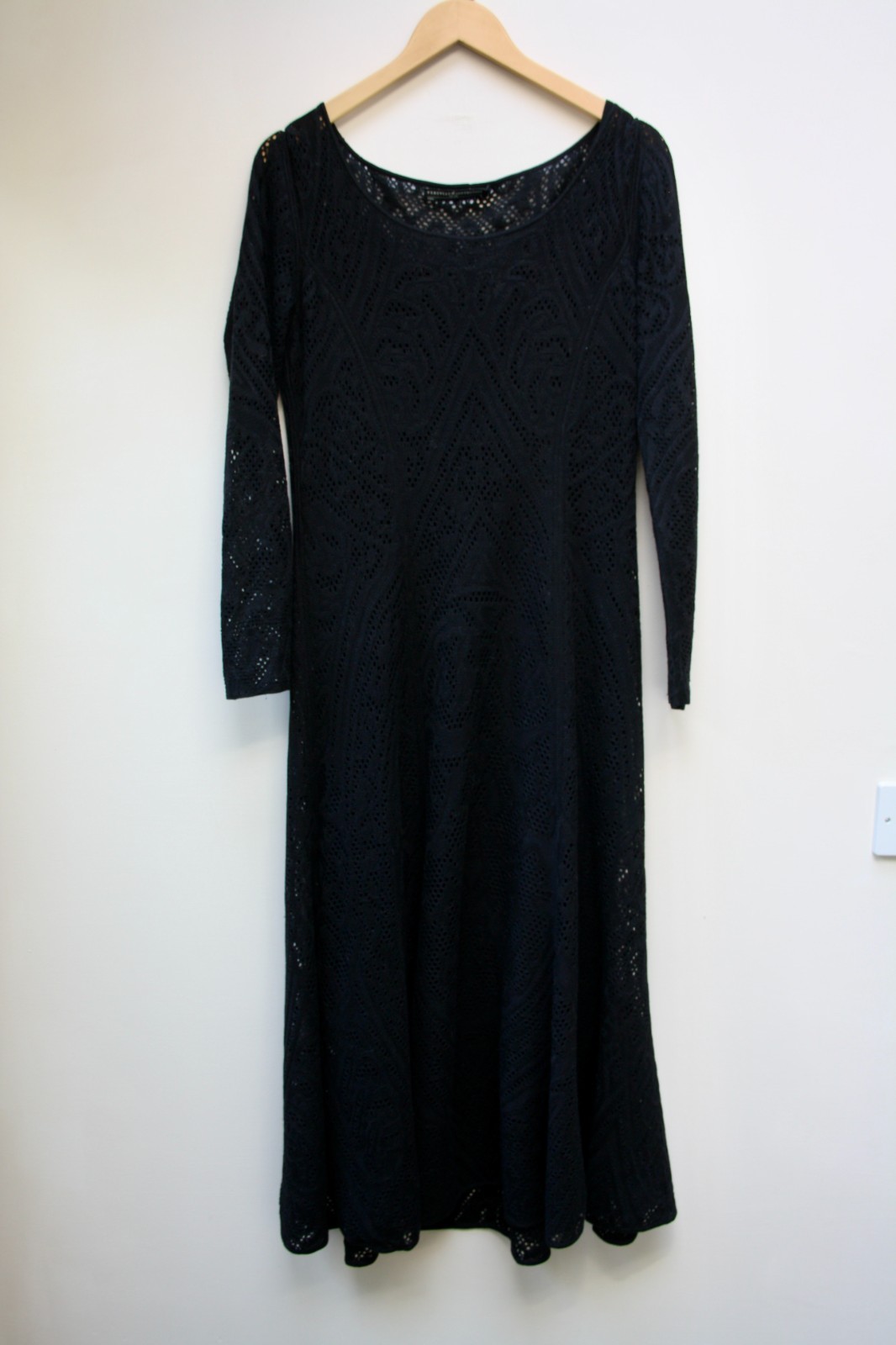 Peruvian Connection “Phoebe” Black Pima Cotton Crochet Lace Dress, M, rrp £489