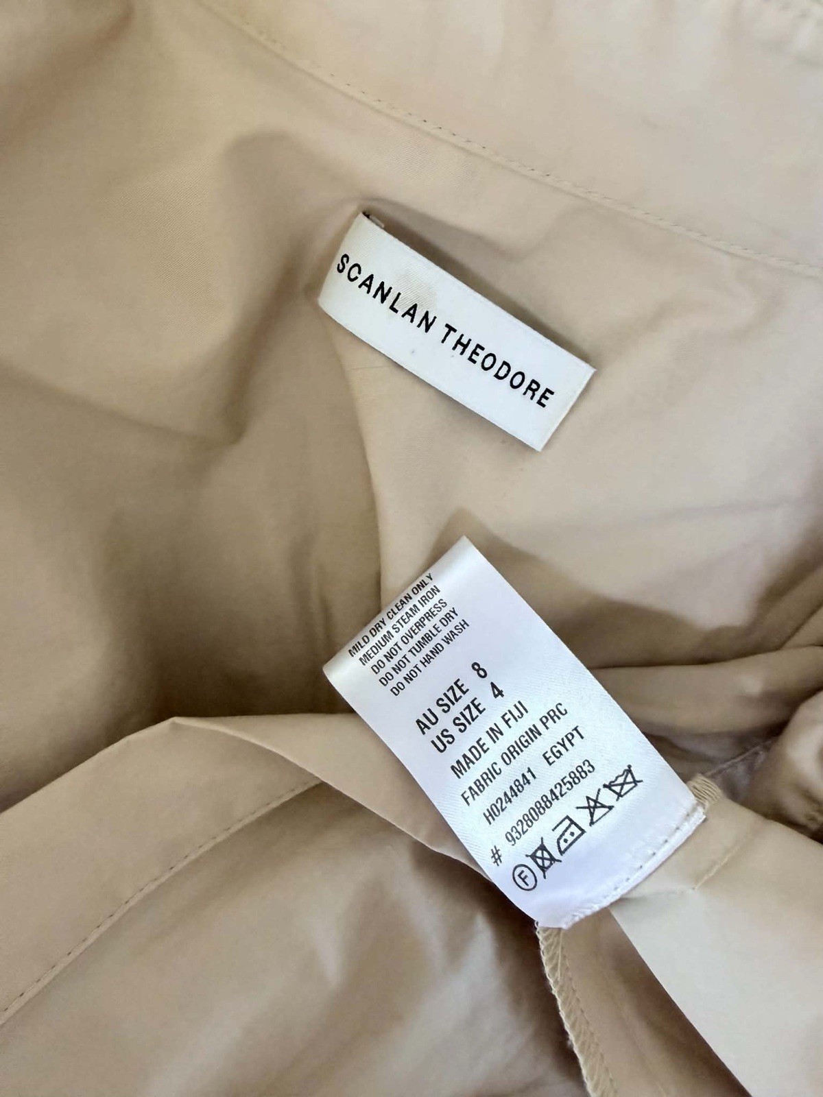 Scanlan Theodore Parachute Cotton Cut Out Shirt Dress Beige Midi Size 8