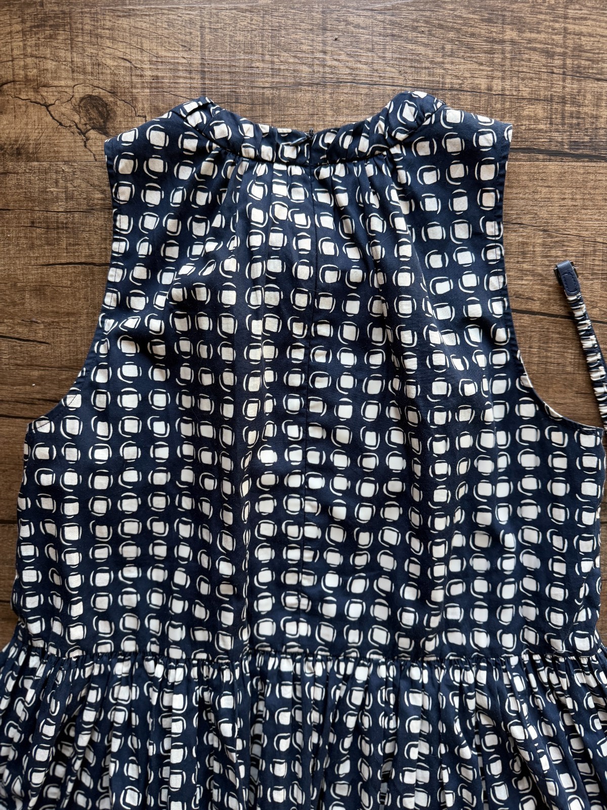 MaxMara Navy/Cream Gina Fit & Flare Geo Pattern Poplin Dress Size US 6