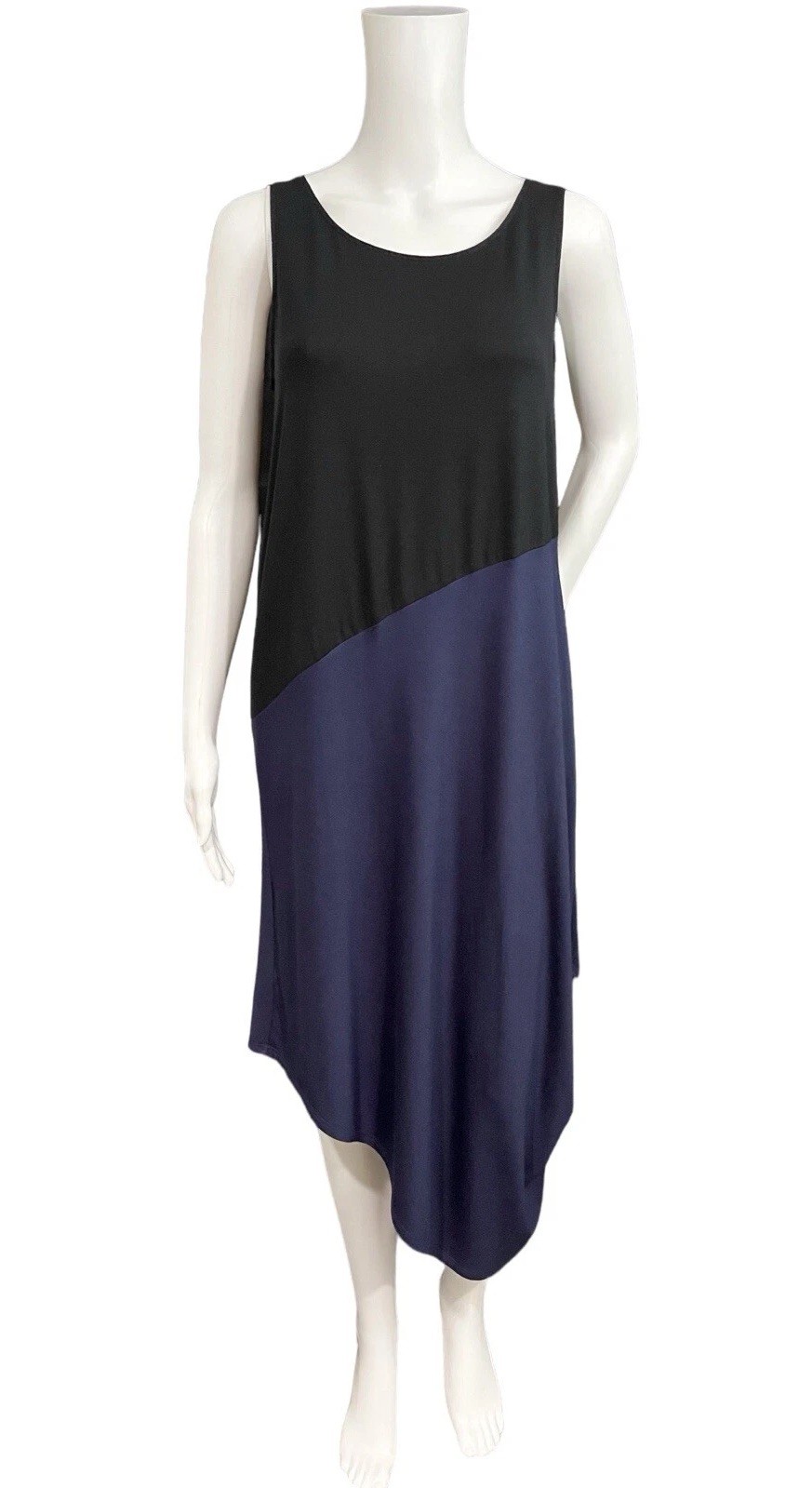 Eileen Fisher Jersey Stretch Asymmetric Tank Dress S Black Purple Colorblock