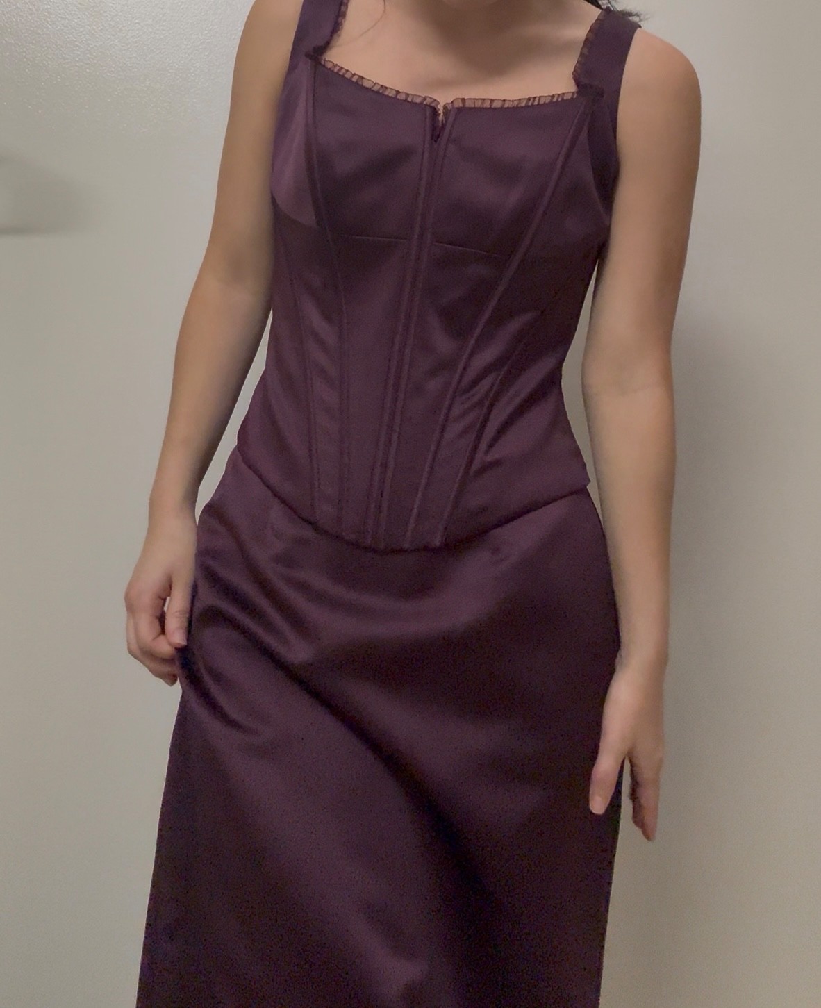 Purple/ Burgundy/ Plum Matching Top and Skirt Set With Lace Up Back/ Ruffles