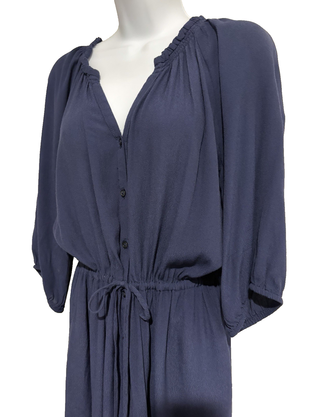 GAP Navy Maxi Dress~M~Button Front Rayon Crepe Tie Waist Versatile Office Party