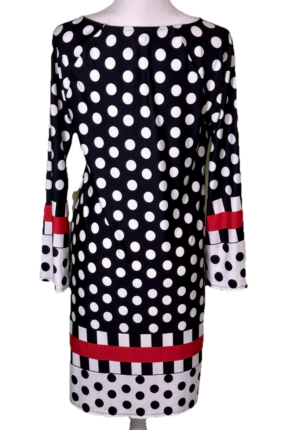 Women’s Mod Retro Polka Dot Graphic Print Shift Dress Colorblock Artsy Bold Sz M