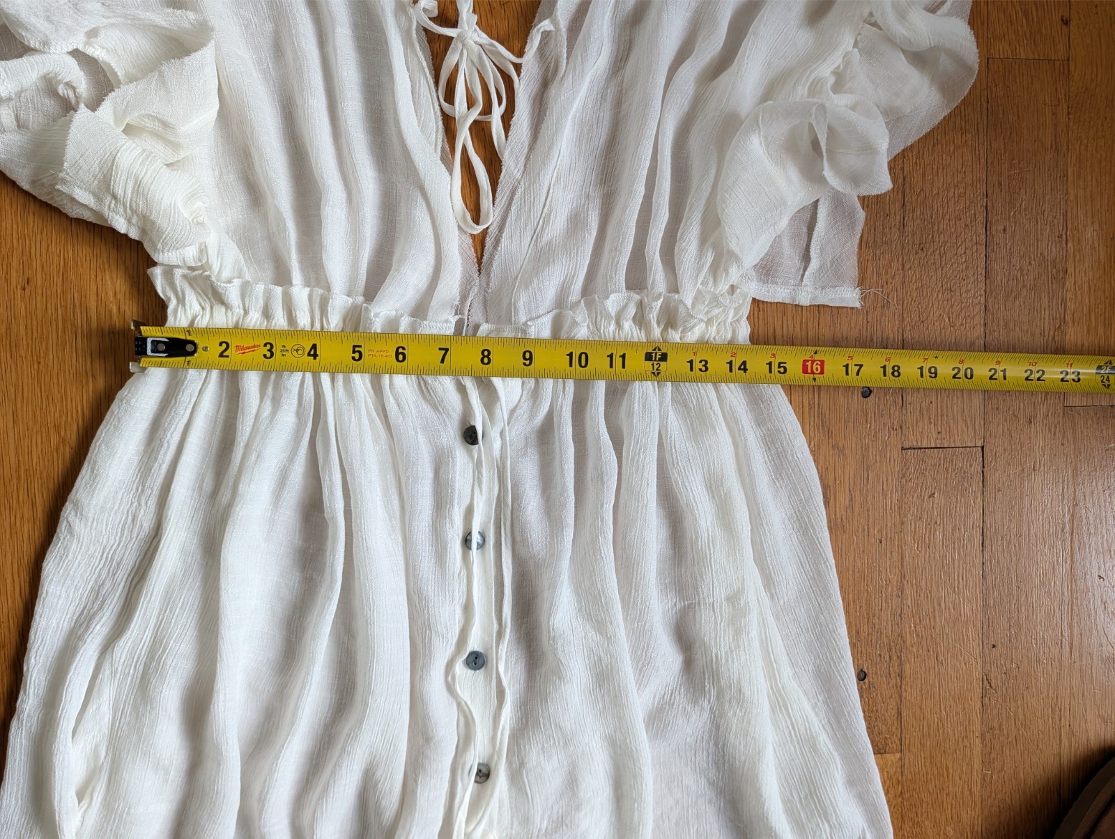 White Gauze Maxi Dress Cover Up Flowy Button Front Tie Back Boho Beach Feminine