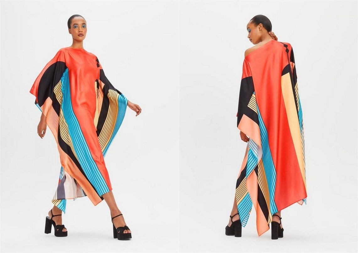 Kaftan For Women, Long Silk Kaftan For Women, Soft Satin Silk Kaftan J5628