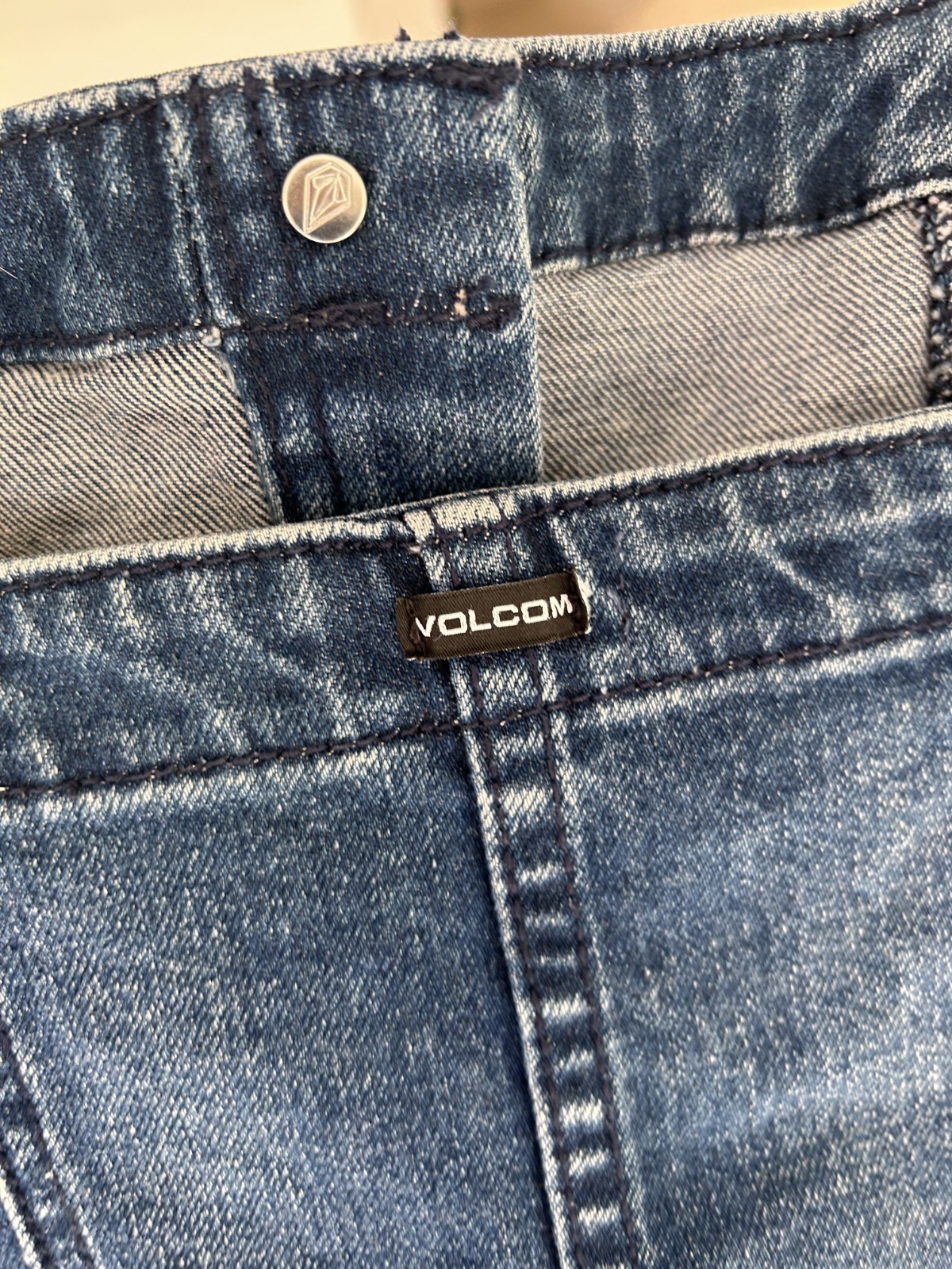 Volcom Denim Mini Dress Blue Button Front Raw Hem Sleeveless Medium Wash Size S