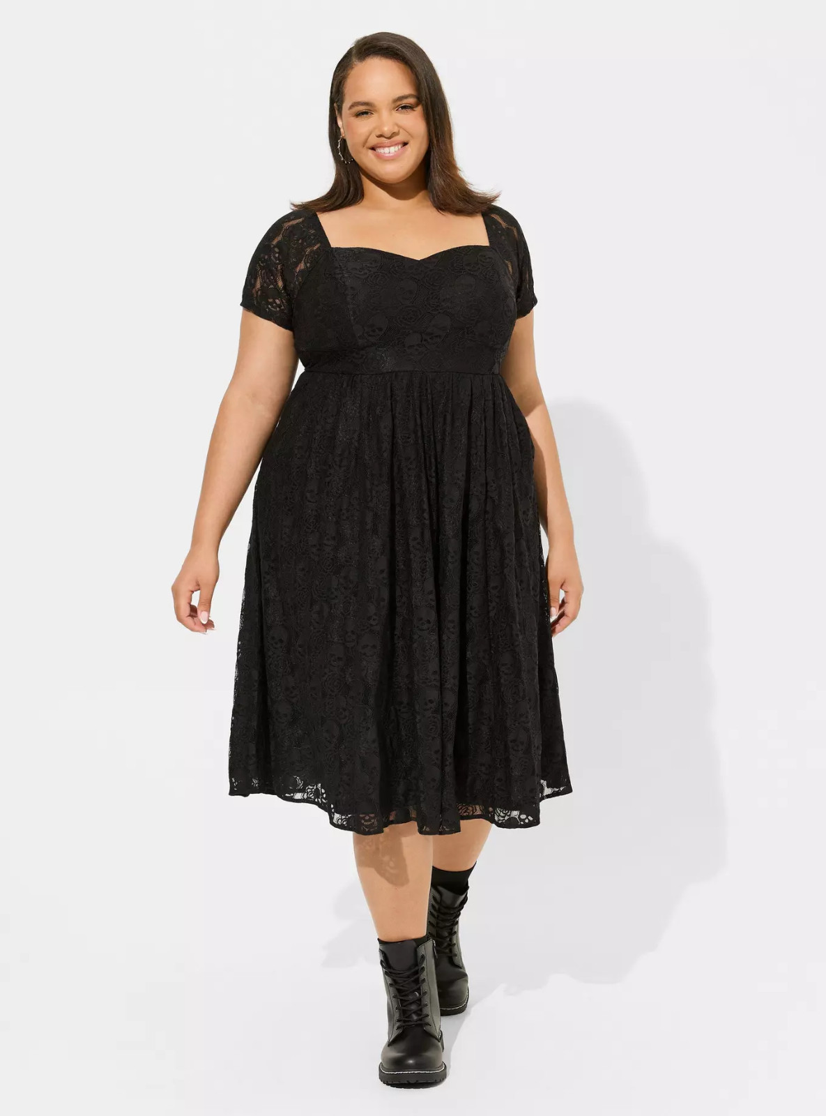 Torrid Betsey Johnson Skull Lace Off-Shoulder Midi Dress Size 00 10 Medium NWT