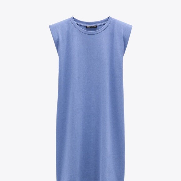 Zara Blue Shoulder Pad T Shirt Dress Women’s Small Minimalist Modern Chic Trendy