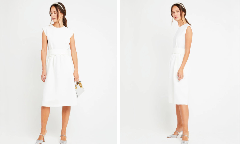 CAARA White Belted Wrap Inspired Side Pocket Crepe Shift Dress M = 6/8 Nordstrom