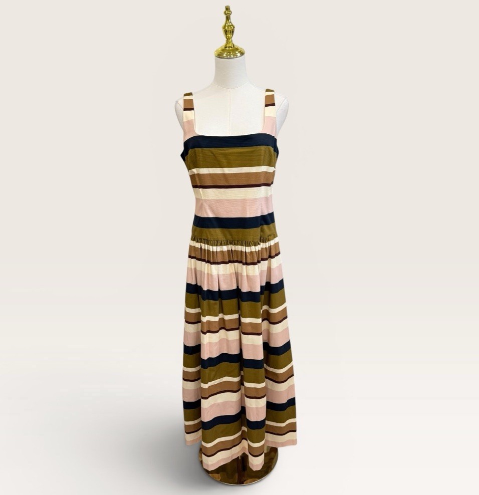 Antonio Melani The Style Bungalow Luncheon Striped Belted Maxi Dress SZ 14 NWT