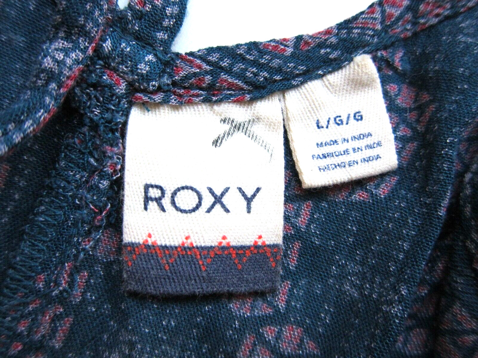 ROXY 100% Rayon Blue Green Pink Geometric Pocket Long Sleeve Tunic Shift Dress L