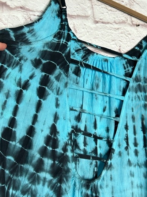 Small/Medium New Tie Dye Gray Black Aqua Blue Gauze Slip Dress Beach Cover 50$