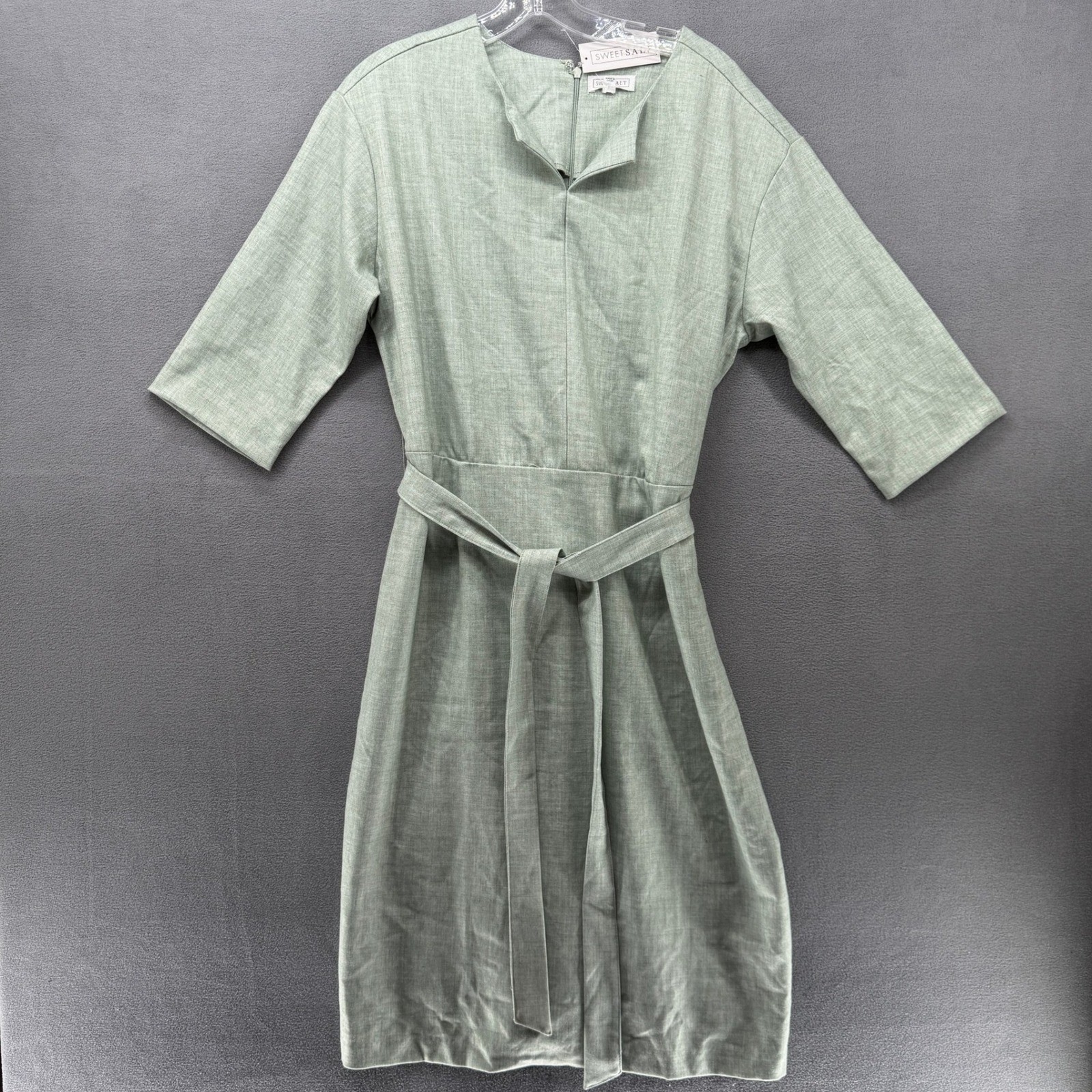 Sweet Salt Pencil Dress Sage Green Drop Shoulder 3/4 Sleeve Belted Modest NWT 12
