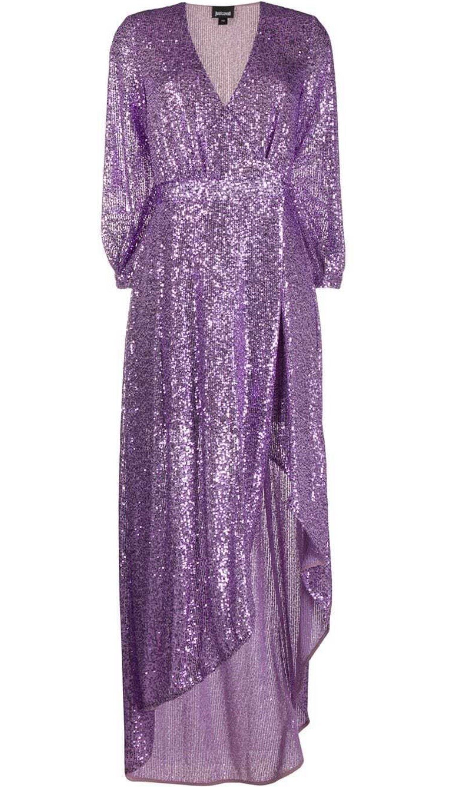 *ROBERTO CAVALLI Just Cavalli* Purple Deep V-neck Sequin Embellished Maxi Dress