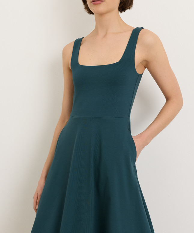 PACT Organic Fit & Flare Square Neck Dress, Deep Aqua