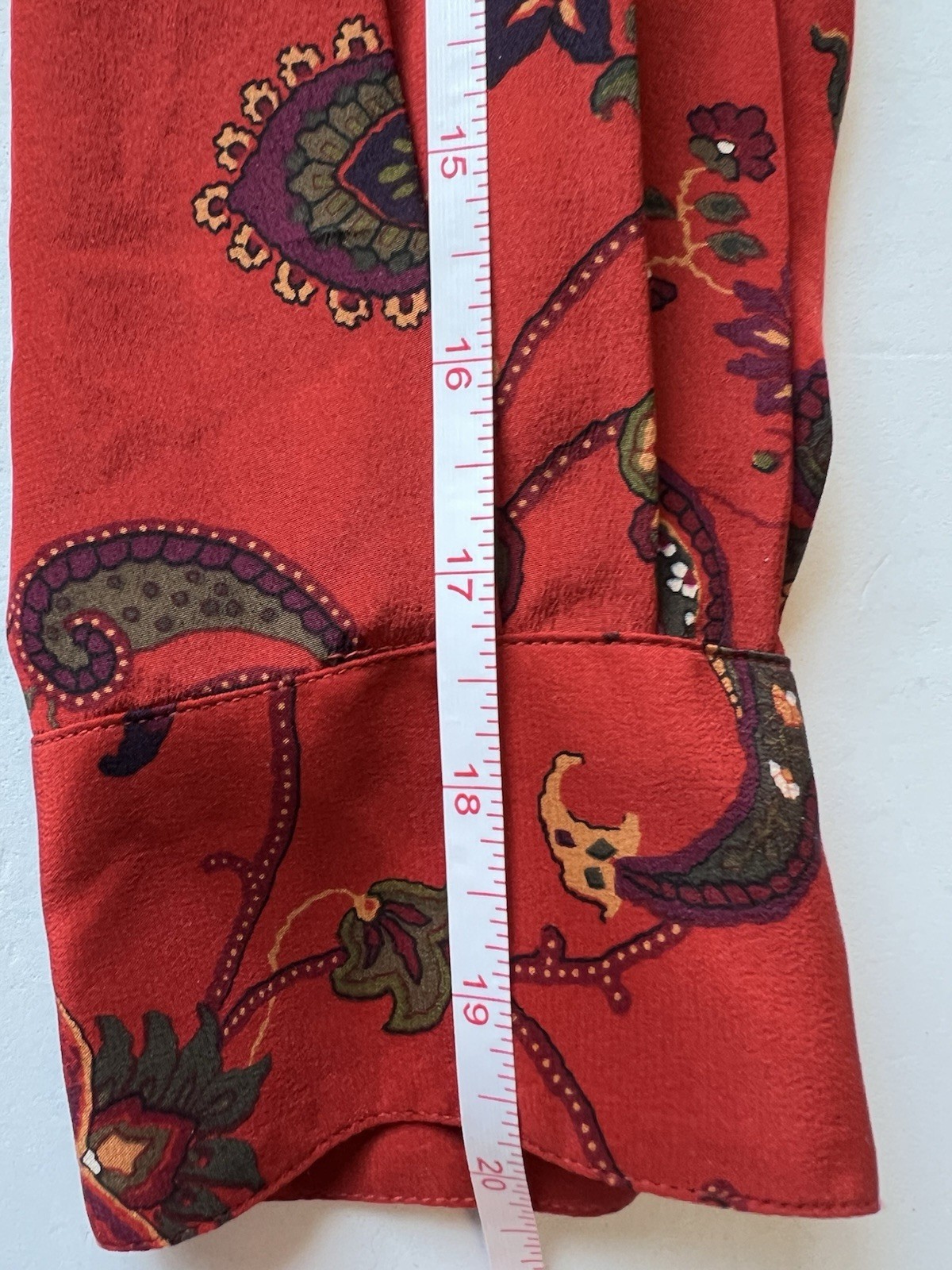 Vtg Linda Allard Ellen Tracy 100% Silk Paisley Dress Red Shirtdress Size 14